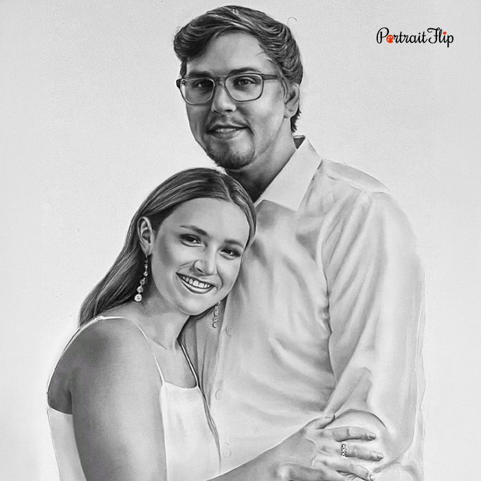 Pencil sketch of couple embracing